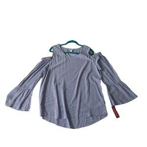 Merona Blue Striped Cold Shoulder Blouse